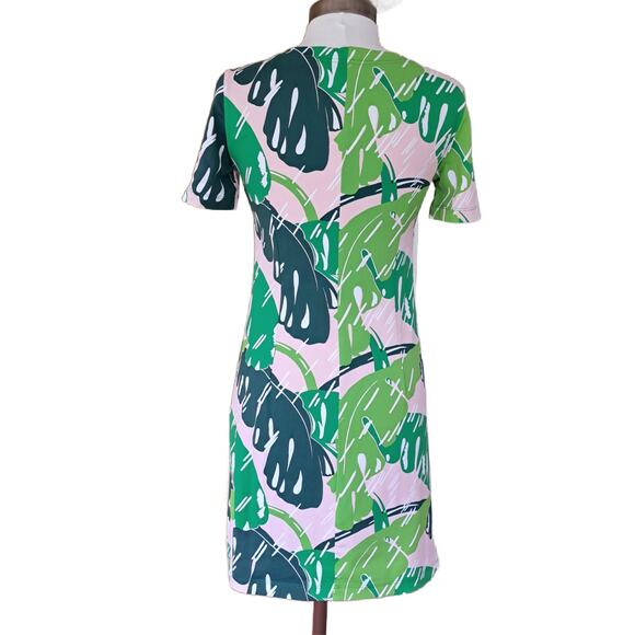 Persifor Carter Short Sleeve Dress Size XS Beverly Hills Banana Leaf Pink Green - Picture 5 of 10